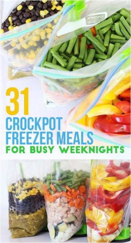 31 Crockpot Freezer Meals Meals For Busy Nights, Canned Meals, August Recipes, Freeze Meals, Crockpot Freezer Meals, Delicious Crockpot Recipes, Freezing Food, Slow Cooker Freezer Meals, Freezer Recipes