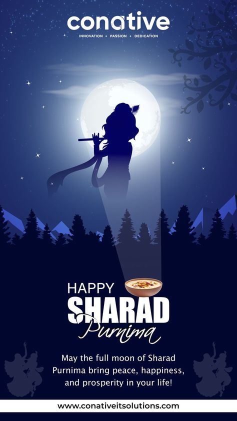 Happy Sharad Purnima To All By Conative IT Solutions. Happy Sharad Purnima, Sharad Purnima, Radha Krishna Wallpaper, Our Path, Krishna Wallpaper, Party Flyer, The Divine, Full Moon, Gratitude