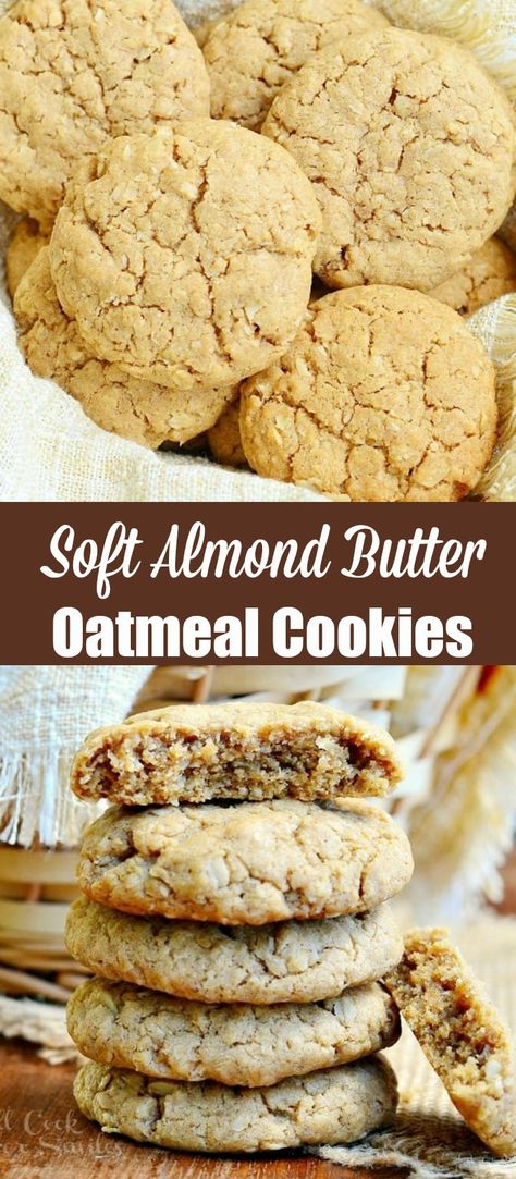 Oatmeal Almond Cookies, Almond Butter Oat Cookies, Oatmeal Almond Butter Cookies, Almond Oatmeal Cookies, Cookies With Almond Butter, Almond Butter Cookies Recipe, Recipes With Almond Butter, Recipe Using Almond Butter, Almond Butter Cookie Recipe