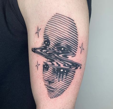 Simple Psychadelic Tattoo, Simple Cyberpunk Tattoo, Melty Tattoo, Vapor Wave Tattoo, Melted Tattoo Design, As Above So Below Tattoo Design, Lsd Tattoo Ideas, Multiverse Tattoo, Small Trippy Tattoo Designs