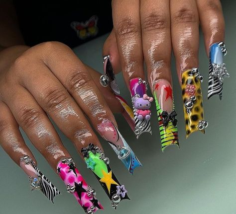 Acrylic Nails Cute, Nail Designs Acrylic, Crazy Nail Designs, Junk Nails, Punk Nails, Hard Nails, Girly Acrylic Nails, Dope Nail Designs, Acrylic Nails Coffin Pink