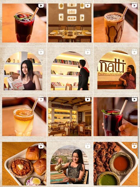 The idea is to depict brand’s story on client’s page with the significant involvement of people, food and ambience. Indian Cafe, Concept Restaurant, Instagram Grid Design, Food Cafe, Brand Ideas, Cafe House, Instagram Grid, People Food, Indian Sweet