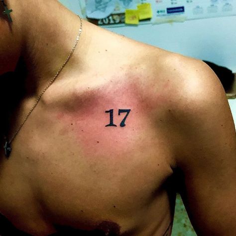 101 Amazing Number Tattoos For 2024! Mens Initial Tattoo, Number Tattoo Men, 17 Tattoo Number Font, Number 17 Tattoo, Numbers Tattoo Ideas, Tattoo Numero, Birthday Date Tattoos, Tattoo Number Fonts, Number 13 Tattoos