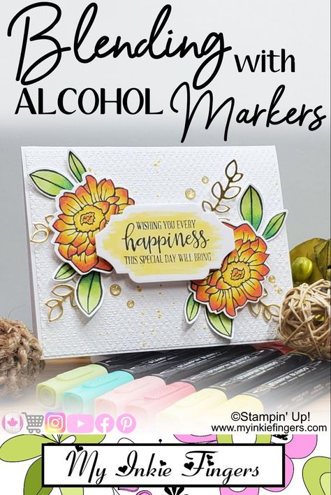 For today's tutorial, I wanted to do some blending with Alcohol Ink Markers. In particular, Stampin’ Blends.⁠Let's blend some completely different colors to make these flowers POP on this Stampin' Up! Band Together Card!⁠ ---My Inkie Fingers, Card Making for Beginners, Card Making Ideas, Card Making Tutorials, Card Making techniques, DIY Card Making, Stampin' Up!, Stamping Up!, Stampin Up Cards, Stamping Up Cards, Stamped Cards, How to Stamping, Make Your Own Cards, Band Together Stamps Alcohol Ink Pens Tutorial, Alcohol Ink Pens Art, Alcohol Ink Markers Tutorial, Alcohol Ink Markers Ideas, Blending Alcohol Markers, Coloring With Alcohol Markers, How To Use Alcohol Markers, Blending Watercolors, Alcohol Markers Techniques