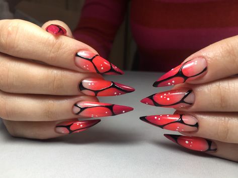 Red Dragon Nail Design, Underside Nail Art, Red Dragon Nails, Rave Nails, Stilleto Nails Designs, Dragon Nails, Neon Acrylic Nails, Nail Art Designs Images, Nail Drawing