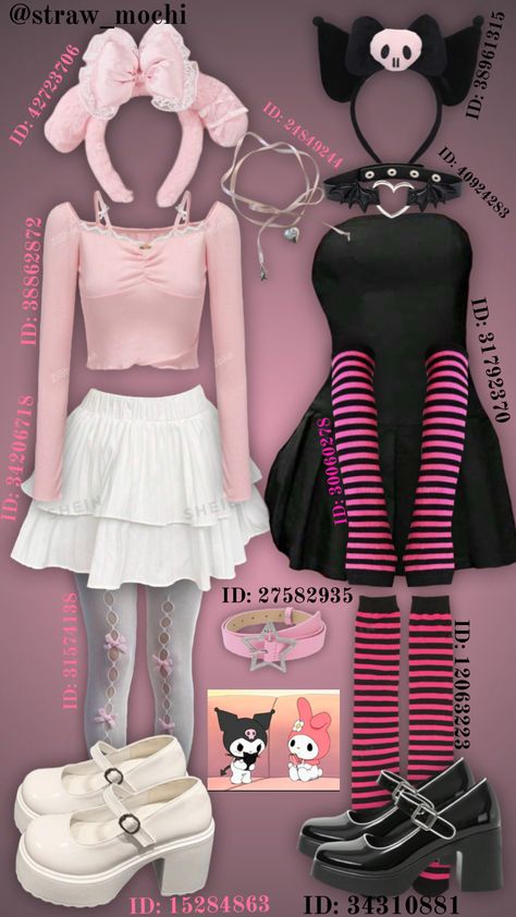 Melody & Kuromi 💖🖤 #outfitinspo #halloween #costume #shein #pink #black #mymelody #kuromi My Melody Costume Halloween, My Melody Outfit, Kuromi Outfit, Sanrio Outfits, Black Halloween Costumes, Twin Halloween, Images Hello Kitty, Duo Costumes, Duo Halloween Costumes