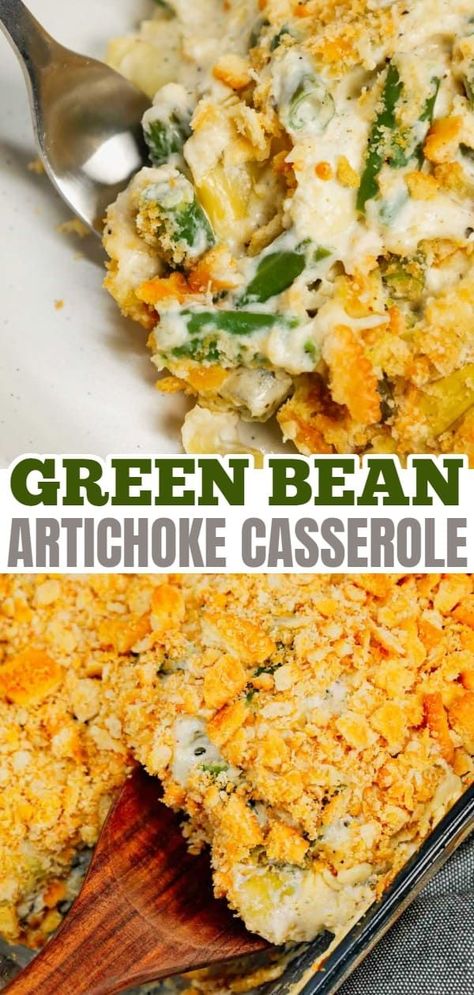 Green Bean Artichoke Casserole, Ritz Cracker Topping, Artichoke Casserole, Vegetable Casseroles, Pork Casserole, Vegetable Casserole Recipes, Ritz Cracker, Holiday Side Dish, Greenbean Casserole Recipe