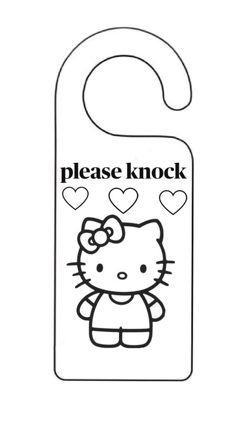 color it in, black  and white, hello kitty, Sanrio, door hanger, door, door handle hanger, Sanrio Door Hanger, Hello Kitty Door Hanger, Black And White Hello Kitty, Kitty Door, White Hello Kitty, Cat Door, Hello Kitty Sanrio, Door Hanger, Door Handle