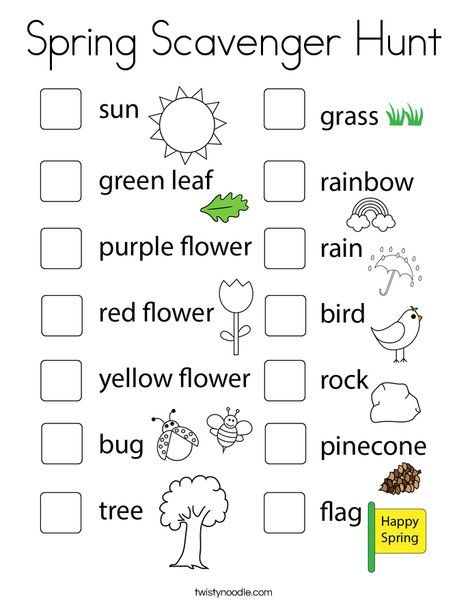 Spring Scavenger Hunt Coloring Page - Twisty Noodle First Day Of Spring Worksheet, Summer Fun Lesson Plans For Preschool, Spring Esl Activities, Spring Scavenger Hunt, Spring Worksheets, Spring Time Activities, March Lessons, Spring Lesson Plans, Spring Worksheet