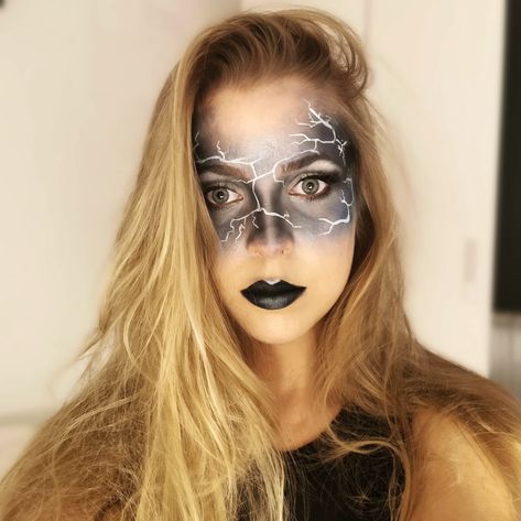 Thunder Makeup Thunder Storm Costume, Tornado Face Paint, Storm Cloud Makeup, Storm Makeup Xmen, Thunder Witch, Storm Cloud Costume, Thunder Makeup, Thunder Costume, Lightning Makeup