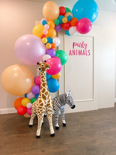 Kara's Party Ideas Colorful Party Animals Birthday Party | Kara's Party Ideas Colorful Party Animal Birthday Theme, Colorful Theme Birthday Party, Zoo Animal Party Ideas, Party Animal First Birthday Decorations, Balloon Birthday Party Theme, First Birthday Party Animal Theme, Animal Bday Party Ideas, Party Animal Girl Birthday, Colourful Baby Shower Theme