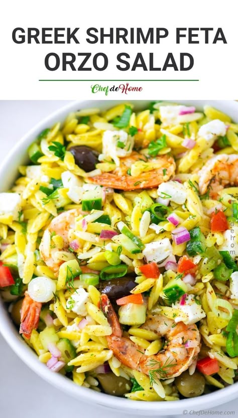 Shrimp Orzo Pasta, Pasta Salad Mexican, Shrimp Orzo Salad, Salad With Grilled Shrimp, Greek Orzo Pasta Salad, Greek Orzo Pasta, Pasta With Feta, Croissants Breakfast, Orzo Salat