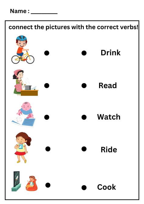 Verb worksheets for kindergarten children, connecting pictures with appropriate verbs. Action Worksheets For Kindergarten, English Verbs Worksheets, Verbs Worksheet For Kindergarten, Action Words Worksheet For Kindergarten, Verb Worksheets For Grade 1, Action Verbs Worksheet For Grade 1, Verbs For Kindergarten, Verb Worksheets For Kindergarten, Verbs Kindergarten