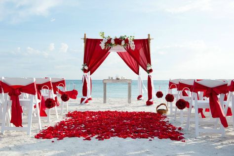 Sun and Sea Beach Weddings Red And White Beach Wedding, Red Beach Wedding, Night Beach Weddings, Beach Wedding Red, Lovable Quotes, Beach Wedding White, Wedding Arbors, Boda Ideas, Red And White Weddings