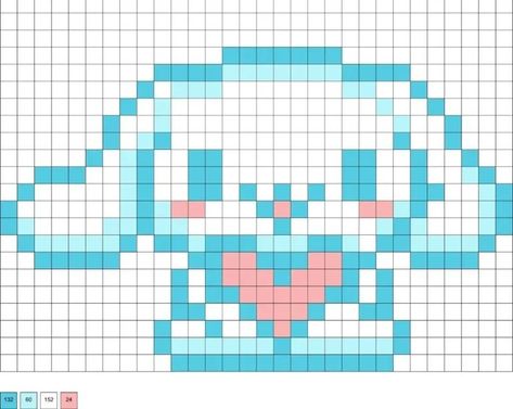 Cinnamon Roll Pixel Art Grid, Cinnamoroll Tapestry Crochet, Sanrio Grid Art, Squishmallow Pixel Art, Pixel Art Sanrio Characters, Cinnamoroll Perler, Sanrio Cross Stitch, Sanrio Perler Bead Patterns, Pixel Art Sanrio