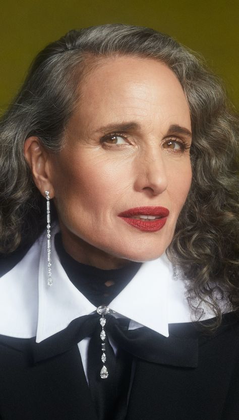 Andie Mcdowell, Andie Macdowell, Grey Hair Transformation, Iconic Beauty, Beauty Finds, Advanced Style, Going Gray, Ageless Beauty, Aging Beautifully