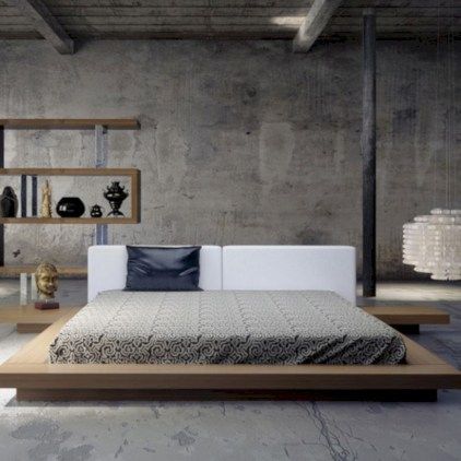 Raised platform bed to define your sleep space easily 06 Raised Platform Bed, Bedding Fabric, Murphy Bed Ikea, Diy Platform Bed, Modern Bedding, Bed Platform, Modern Platform Bed, Small Bedroom Designs, Dekorasi Kamar Tidur