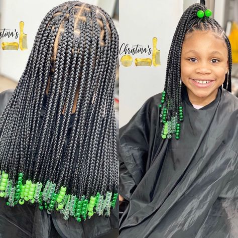 Kids Knotless Box Braids With Beads, Kid Knotless Braids, Kids Box Braids Styles, Kids Knotless Box Braids, Kids Knotless Braids, Box Braids For Kids, Kids Box Braids, Black Kids Braids Hairstyles, Lil Girl Hairstyles