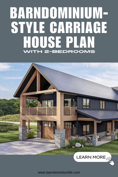 Check out this stunning barndominium-style carriage house plan! 1,275 sq. ft. with 2 bedrooms, perfect for your next home project. Carriage House Plans, Barndominium Plans, Rv Garage, Open Concept Floor Plans, House Plan Gallery, Garage Shed, Shed Homes, Two Car Garage, Next Home