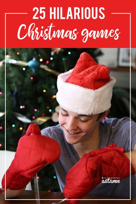 25 Christmas games that will have everyone laughing - It's Always Autumn Hilarious Christmas Games, Teenage Party Games, Shrine Ideas, Christmas Party Games For Groups, Xmas Party Games, Funny Christmas Party Games, Christmas Eve Games, Christmas Games To Play, Christmas Party Games For Adults