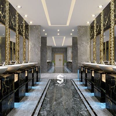 ArtStation - Summer Fouad Luxurious Public Bathrooms, Luxury Public Bathroom, Public Restroom Design, Ios Organization, Modern Living Room Furniture Sets, Wedding Bathroom, Public Bathroom, School Bathroom, Public Hotel