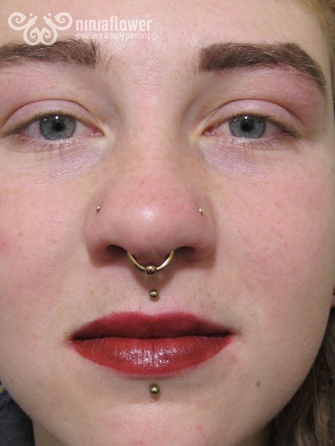 Septum Labret, Double Nostril, Lip Piercing Labret, Double Nostril Piercing, Philtrum Piercing, Double Nose Piercing, Double Ear Piercings, Medusa Piercing, Face Piercings