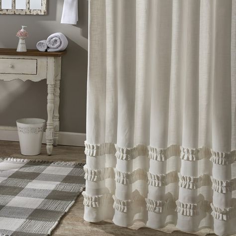 Elegant and charming, this chic shower curtain introduces a timeless charm that will remain a classic addition for years to come. The neutral cream color combined with the unique ruffled bottom accents create a captivating display to aesthetically enhance any guest or main bathroom space. The thick cotton fabric is designed to be used for years to come for a reusable bathtub addition that can be effortlessly coordinated with a wide variety of patterns and styles to create a unique atmosphere for Ruffle Shower Curtain, Rustic Bathroom Shower, Chic Shower Curtain, Ruffle Shower Curtains, Farmhouse Shower Curtain, Boho Shower Curtain, Bathroom Shower Curtain, Modern Farmhouse Bathroom, Park Designs