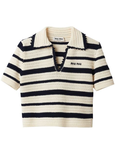 We Already Know the 19 Hottest Designer Buys for Summer 2024 | Who What Wear Knitted Polo Shirt, Knitted Polo, Polo Shirt White, Cotton Polo Shirt, Shirt White, Stripes Pattern, Miu Miu, Fashion Inspo Outfits, Jacket Dress