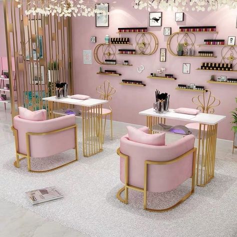 Desain Salon Kuku, Manicure Desk, Pink Nail Salon, Marble Manicure, Deco Spa, Nail Room Ideas, Nail Salon Interior Design, Nail Salon Interior, Nail Salon Furniture