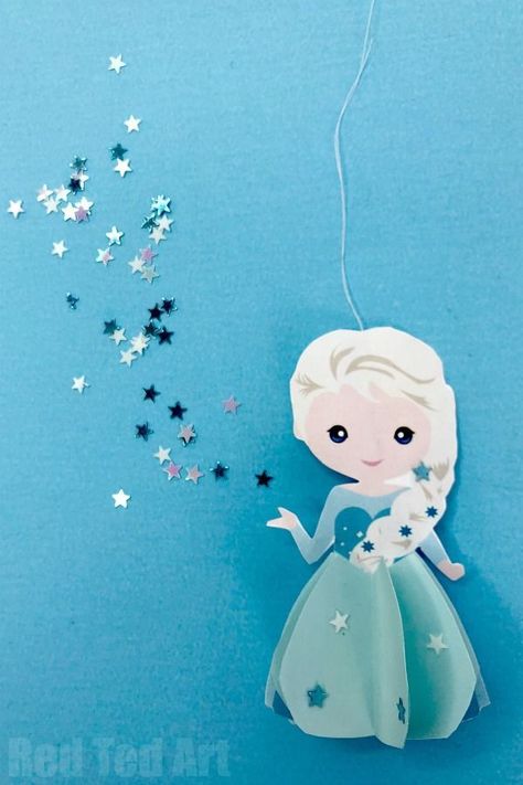 Paper Elsa Ornament Printable - Red Ted Art's Blog Elsa Crafts Preschool, Elsa Crafts For Kids Easy, Frozen Crafts For Kids, Princess Crafts For Kids, Elsa Craft, Elsa Ornament, Elsa Crafts, Ornament Printable, Mickey Mouse Ornaments