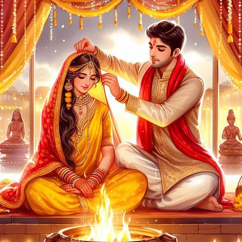 Bride Painting Indian, Embroidery Clock, Marriage Cartoon, Groom Cartoon, Hair Stail, Arabic Mehandi, Marriage Photo, Wedding Illustration Card, Marriage Images