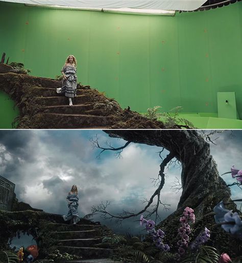 Use of green screen to assemble the sky, tree and floor to make the final image. Movie Special Effects, Greenscreen Ideas, Famous Movie Scenes, Film Props, Sky Tree, Famous Movies, Chroma Key, Movie Sets, Matte Painting