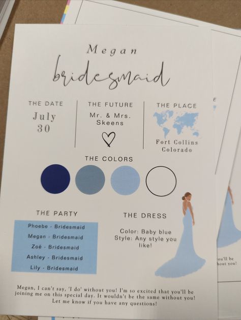 Bridesmaid Color Palette Card, Diy Bridesmaid Cards, How To Ask My Bridesmaids, Braids Maid Proposal, Blue And White Bridesmaid Proposal, Bridesmaid Proposal Card Ideas, Bridesmaid Announcement Ideas, Tropical Bridesmaid Proposal, Bridesmaids Invitations Ideas