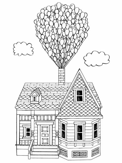 Up House Coloring Page, Up Coloring Pages Pixar, Up Coloring Pages, Up Drawings Pixar House, House Coloring Pages, Up House Drawing, Up Movie House, Disney Up House, Up Carl Y Ellie