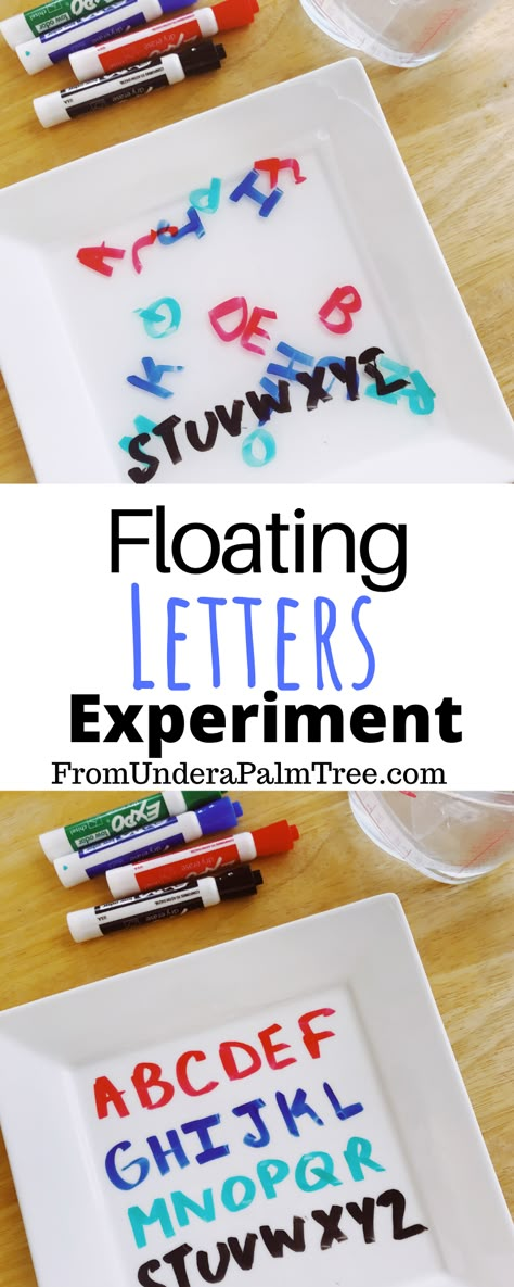 Letter Games For Kids, Science Experiments Kids Preschool, Floating Letters, Pre-k Science, Science Literacy, Preschool Science Activities, Letter Ideas, Letter Games, Abc Activities