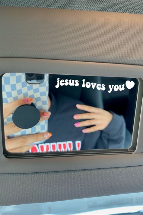 FREE shipping for a LIMITED time! FREE STICKERS with every purchase ♥ This decal is the perfect addition for your car as a reminder of Jesus and His love.

Made with high quality permanent vinyl and is easy to apply.

This decal is 3.5 inches wide (about the length of your index finger) and is not a large decal.

CAN BE CUSTOMIZED to say any other sayings, fonts can be changed and symbols can be added/removed! Feel free to message me with your idea! Car Mirror Sticker, Car Mirror Decals, Preppy Car, Mirror Decals, Mirror Car Accessories, Girly Car Accessories, Car Deco, Cool Car Accessories, Craft Market