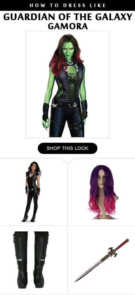 Gamora Costume Infographic Gamora Halloween Costume, Gamora Costume Diy Makeup, Gamora Makeup Simple, Gamora Starlord Costume, Monsters Inc Costume Diy, Gamora Costume, Gamora Vol 3, Marvel Costumes, Peter Quill