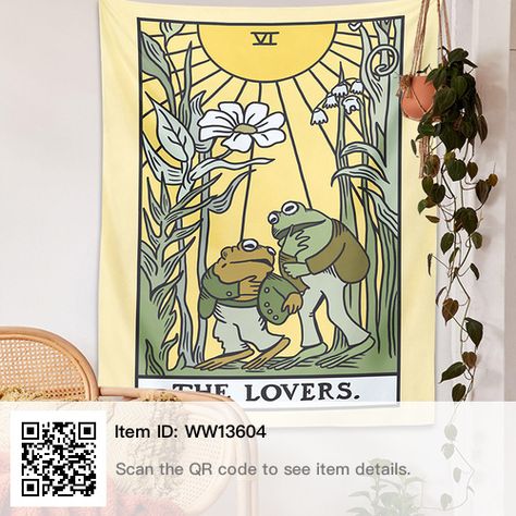 Frog And Toad Aesthetic, Tarot Tapestry, Eclectic Style Decor, The Lovers Tarot Card, The Lovers Tarot, Hippie Homes, Hippie Tapestry, Hippie Home Decor, Meditation Space