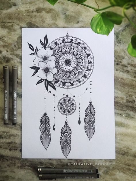 Dreamcatcher Mandala Art, Mandala Dreamcatcher Drawing, Mandala Dream Catcher Tattoo, Dream Catcher Mandala Art, Dreamcatcher Sketch, Dream Catcher Sketch, Dreamcatcher Drawing, Dreamcatcher Ideas, Dream Catcher Drawing