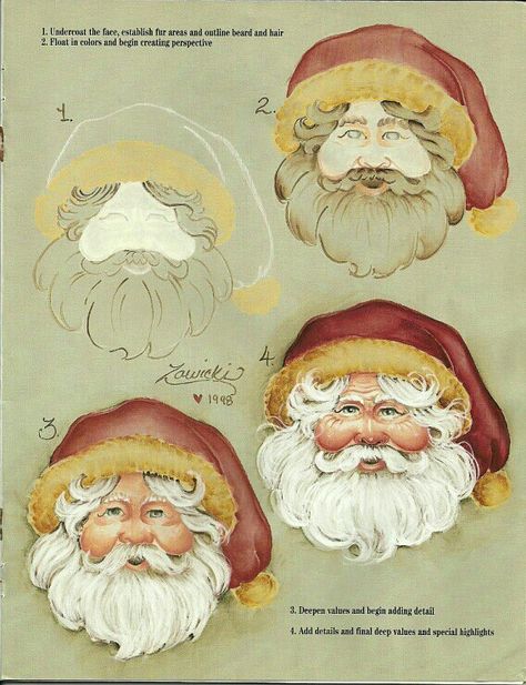 Santa Practice Steps to painting Santa Watercolor, Santa Klaus, Santa Paintings, Painted Gourds, Country Paintings, Santa Face, China Painting, Gourd Art, Tole Painting