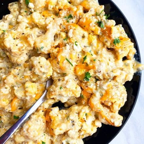 Instant Pot Cheesy Cauliflower | One Pot Recipes Cheesy Cauliflower Recipes, Instant Pot Veggies, One Pot Recipes, Baked Buffalo Cauliflower, Garlic Mashed Cauliflower, Cheese Cheddar, Steamed Cauliflower, Cheesy Cauliflower, Cauliflower Recipe