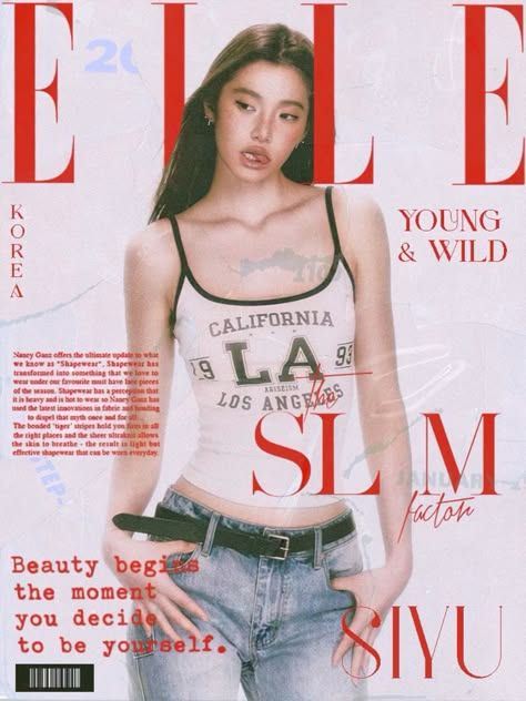 Elle Covers Magazines, Elle Magazine Photoshoot, Y2k Fashion Magazine Aesthetic, Cover Of A Magazine, 90s Fashion Magazine Cover, Maginze Cover, Trendy Magazine Layout, Magazine Cover Reference, Magazine Ideas Design Creative