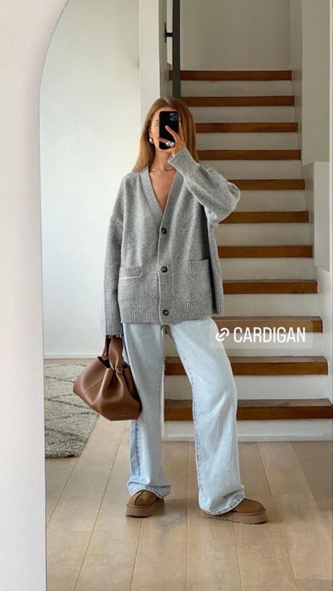 Cardigan Autumn Outfit, Long Knit Cardigan Outfit, Casual Comfy Winter Outfits, Sunday Outfit Ideas, Oversized Cardigan Outfit, Relax Outfit, Grey Outfits, Grey Sweater Outfit, Quoi Porter