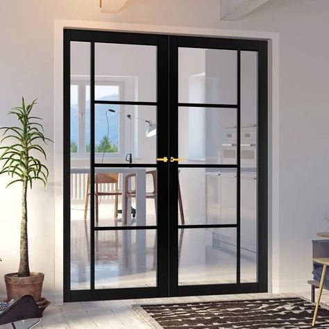 Internal Double Doors, Internal Glass Doors, Solid Door, Cosy Living, Door Company, Black Door, Solid Doors, White Laminate, Kitchen Doors