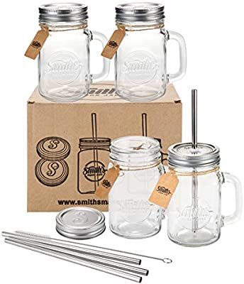 Mason Jar Drinking Glasses, Milkshake Glasses, Mason Jar Glasses, Mason Jars With Handles, Mason Jar Mugs, Old Fashioned Drink, Mason Jar Cups, Drinking Jars, Jars With Lids