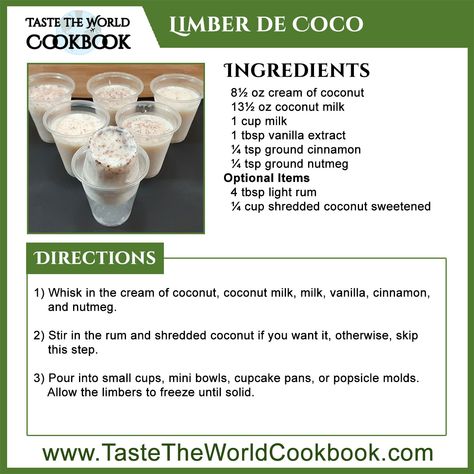 Coconut Limber Recipe, Limber Recipe, Coconut Popsicles, Rican Food, Spanish Recipes, Coconut Ice, Cupcake Pans, Dog Days Of Summer, Light Rum