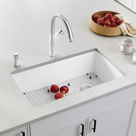 Blanco Diamond Silgranit 34" L x 19" W Undermount Kitchen Sink & Reviews | Perigold Blanco Silgranit Sink, Silgranit Kitchen Sink, Blanco Kitchen Sinks, Blanco Sink, Latest Kitchen Trends, Granite Composite Kitchen Sink, Silgranit Sink, Sink Drying Rack, Granite Composite Sinks