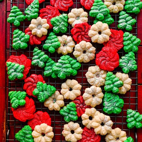 Cookie Press Recipes, Spritz Cookie, Vegan Xmas, Spritz Cookie Recipe, Crowded Kitchen, Grandma Cookies, Christmas Cookie Recipe, Vegan Holiday Recipes, Easy Christmas Cookie Recipes