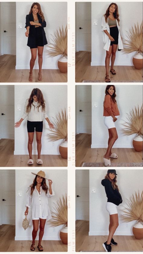 Bump Style: 6 Ways to Style Maternity Bike Shorts — Everyday Pursuits High Waist Maternity Outfit, Easy Maternity Outfits Summer, Easy Summer Maternity Outfits, Simple Summer Maternity Outfits, Maternity Bike Shorts Outfit, Styling The Bump, 2 Piece Maternity Outfit Photoshoot, Baby Bump Outfits Summer, Cute Bump Outfits