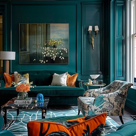 Desiging with F&B Mere GReen and dimity — Living Bright Interiors Jewel Tone Velvet Couch, Cozy Contemporary Living Room, Jewel Tone Living Room, Content Room, Dreamy Living Room, Lavish Living Room, Cozy Contemporary, Rich Jewel Tones, Teal Living Rooms